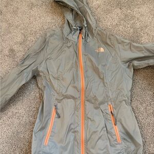 The North Face Light Gray Rain Jacket with Peach Accents